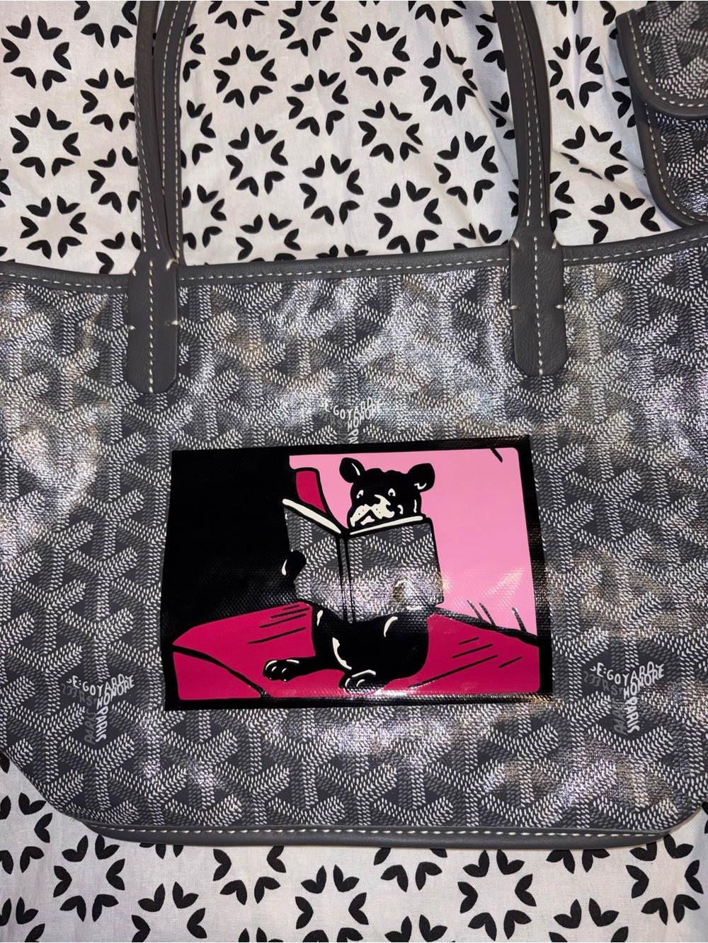 Goyard Gray Canvas Tote with Pink & Red Graphic Patch - Picture 7 of 12